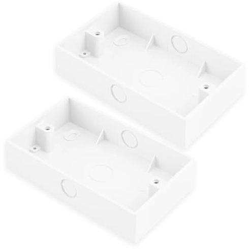 2 Pack Double Socket Back Box, Durable White Back Boxes for Double Socket, Electrical Socket Box, Easy Installation, Standard Size, Suitable for Residential and Commercial Use