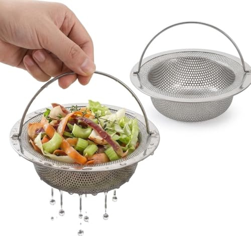 Kitchen Sink Strainer, 2 Pack Stainless Steel Plughole Sieve With Lift Up Handle, Dia 7.5cm And Outer Rim 11cm, Anti Clogging Food Catcher Drain Basket For Utility Basin