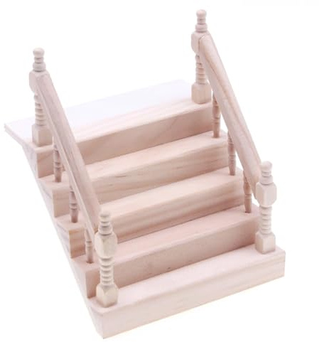 Puppenhaus-Treppe, Maßstab 1:12, Holz-Puppenhaus-Treppe mit Handlauf, DIY unbemalte Mini-Möbel für Feengarten-Szene..