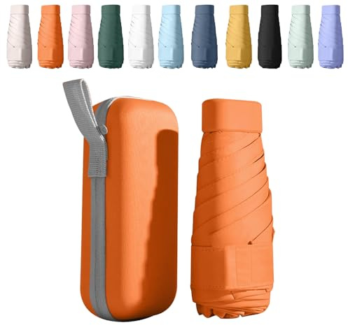 BICUIYIT Mini Regenschirm, Windfester Taschenschirm Mit Uv-Schutz & Kapselhülle, Ultraleichter Pocket-Faltschirm Für Regen Und Sonne, Wasserdicht & Reisefertig