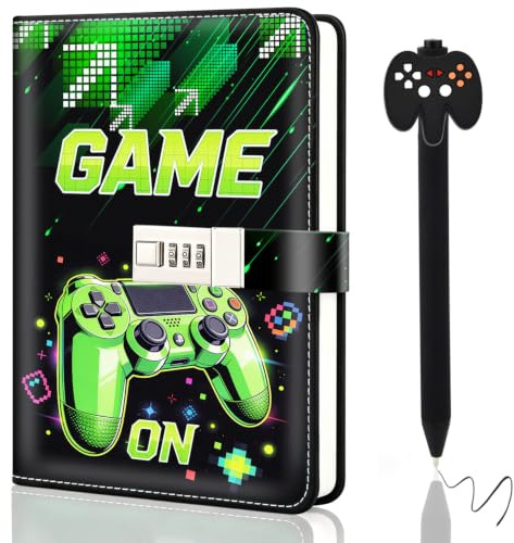 UNIANE Tagebuch mit Schloss, Tagebuch Jungs Kinder Yagebuch mit Code | Einschulung Geschenke für 8 9 10 11 12 13 14 15 16 Jungen Teenager, Geburtstag Junge, Notizbuch Kinder, Game Notizbuch (Grün)