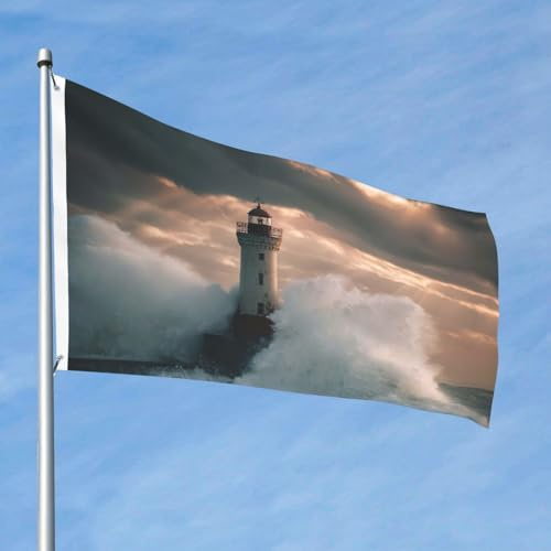 Flagge, doppelseitig, für den Außenbereich, 60 x 90 cm, großes Urlaubsbanner mit 2 Messingösen, Leuchtturm im Sturm, Hofflagge, ganzjährig, Willkommensgartenflaggen für Hof, Rasen, Outdoor-Dekoration