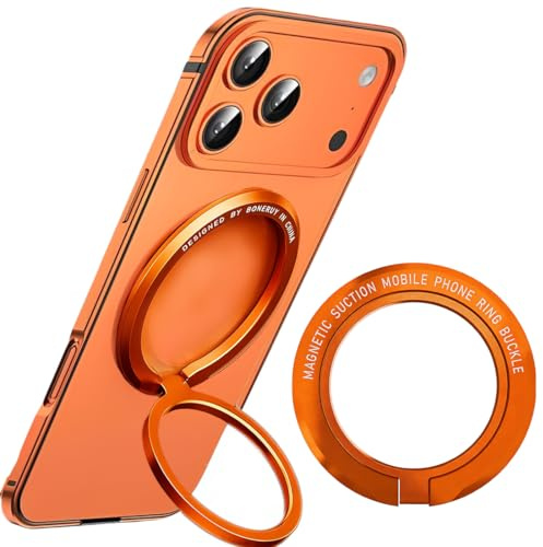 Handy Ring Halterung Magnetisch für MagSafe(Orange) - 360° Drehung Handy Griff Halter Fingerhalter für iPhone 17 Pro Max, 16/15/14/13/12 Pro Max - Smartphone mit Metallring - Zubehör für MagSafe