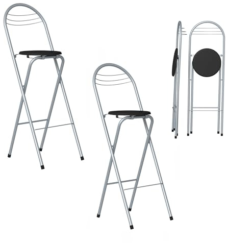 ZZINOKE 2er Set Klappbarer Barhocker mit Lehne, Sitzhöhe 75 cm, Keine Montage, Tragbarer Outdoor Barhocker für Küche, Bistro, Geschäft, Veranstaltungen im Freien, 36x48x107 cm, Schwarz/Silber
