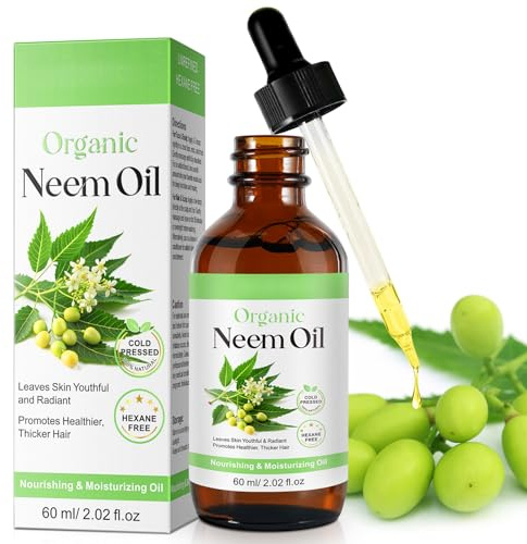 Kaltgepresstes Neemöl, Organisches Neemöl für Kopfhaut und Haare, 100% Feuchtigkeitsspendendes Pflegeöl für Gua Sha Gesichtsmassage, Hair Oiling und Nagelhautöl, Bio Neemöl Rein & Natürlich, 60ml