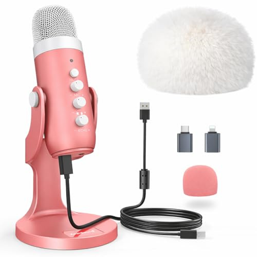 zealsound K66 Mikrofon (Rosa) und D65 Fell-Windschutz (Weiß)