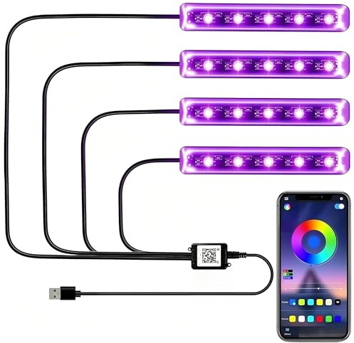 Car Ambient Lighting Kit,LED Interior Footwell Strip Lights | 16 Million Colors RGB Car Accessories Atmosphere Lighting,APP Control Sound-activated Music USB Port Colour Memory Gifts