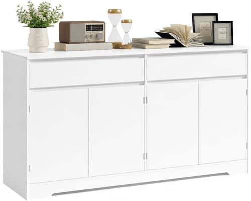 Xbro Küchenschrank mit Arbeitsplatte, Buffetschrank Sideboard mit 2 Schubladen und 4 Türen, Küchenunterschrank mit verstellbaren Einlegeböden und Kippschutz, 140 x 40 x 89 cm, Weiß