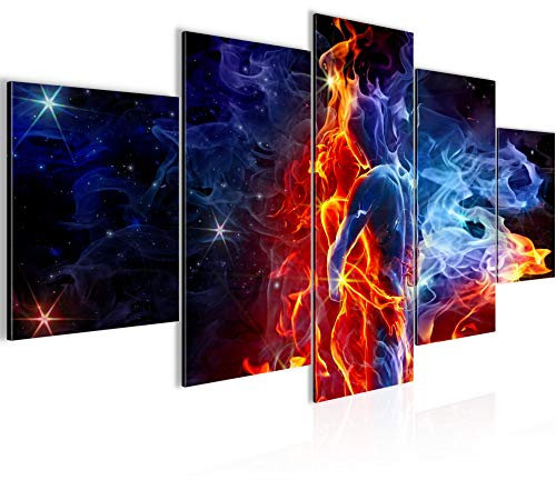 Runa Art - Bilder Feuer Flamme 200 x 100 cm 5 Teilig XXL Wanddekoration Design Rot Blau 401051a
