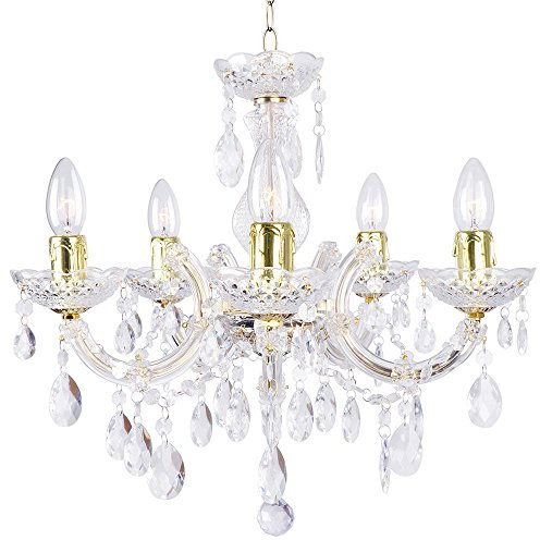 LITECRAFT Marie Therese Chandelier Ceiling Light Crystal Effect 5 Arm - (Gold)