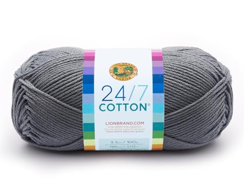 Lion Brand Yarn 24/7 Cotton, Mercerized Lightweight Yarn for Knitting, Crochet, and Crafts, Silver, 1 Pack