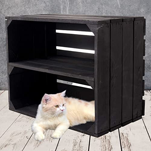 Vinterior Schwarze Obstkisten Weinkiste Wohnzimmer Black Holzkiste Küche Holzkiste Regal 50x40x30cm (3 Schwarze Regalkisten)