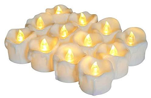 Flameless Battery Operated Tea Light Candles with Timer, 12pcs LED Flickering Electric Fake Votive Candles in Warm White for Xmas Party Halloween Pumpkin Wedding