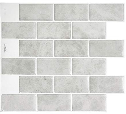 Smart Tiles Klebefliesen Küche und Bad – Subway Grau, Fliesenaufkleber 3D, Küchenrückwand Selbstklebend, Wandpaneele, 4 Fliesen (27,81x24,64 cm), Einfach zu Montieren, Wasserfest, Made in Kanada