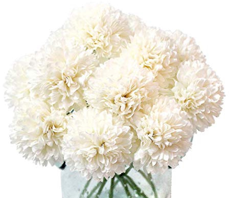 Louiesya Künstliche Blumen, 10 Stück, künstliche Blumen, Seide, künstliche Chrysanthemen-Kugel, Hortensien, Brautstrauß für Zuhause, Garten, Party, Hochzeit, Dekoration (cremefarben)