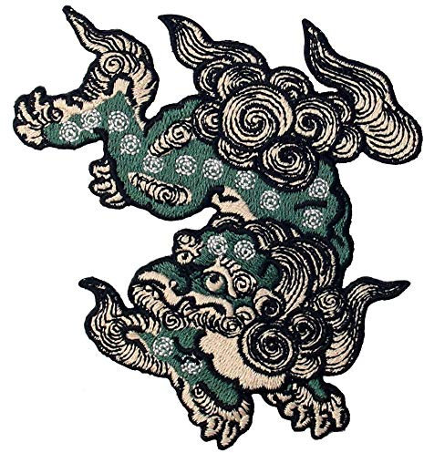 Aufnäher, bestickt, Design: Komainu Wachhund, zum Aufbügeln oder Aufnähen