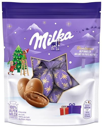 MILKA - Bonbons de Noël au Chocolat au Lait du Pays Alpin - Chocolat de Noël à Offrir ou à Partager - Idée Cadeau Noël - Sachet 14 Bonbons soit 86g
