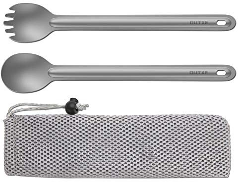 OUTXE Titan Ultraleichtes Campinggerät, umweltfreundliches Spork für Rucksacktouren, Wandern, im Freien, 2er