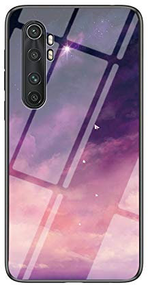 Handyhülle für Xiaomi Mi Note 10 Lite Transparent Lila Sternenhimmel Muster Schutzhülle Gehärtete Glas Rückseite mit TPU-Kanten Stoßfeste Hülle für Xiaomi Mi Note 10 Lite-MHXK