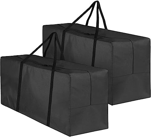 2 Pack Garden Cushion Storage Bag 173x76x51cm 420D Waterproof Outdoor Furniture Cushion Bag Extra Large Christmas Tree Storage Bag with Handle and Zipper for Xmas Tree Black