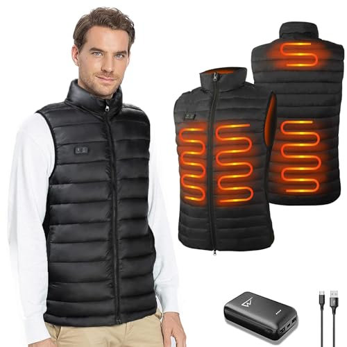 Beheizbare Weste, Beheizte Weste Herren Damen mit Akku, Beheizbare Jacke Heizweste Wärmeweste mit 3 Stufen Temperatur, 4 Heizzone für Outdoor Motorrad Camping L
