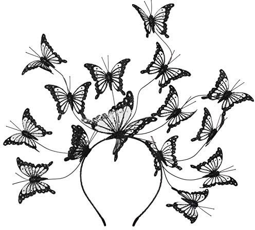 Coucoland Fascinator mit Schmetterling, Monarch-Schmetterling, Stirnband, Krone, Teeparty, Halloween, Kostüm, Kopfschmuck, C-schwarz, One size