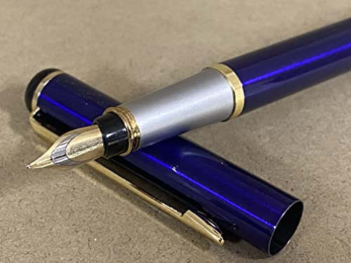 Jinhao Baoer 801 Luxury Executive REGAL BLUE Steel Fountain Pen Writing Set - Pen + 5pk BLUE Cartridges...(Blue Ink Cartridges, Baoer 801 Pen in Regal Finish) …