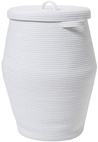 26 x 20 Tall Extra Large Storage Basket with Lid, Cotton Rope Storage Baskets, Woven Laundry Hamper with Cover, Cloth Storage Bin, for Clothes Blanket in Living Room, All White