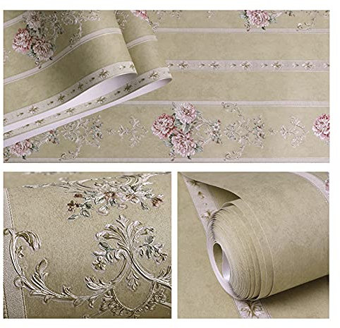 Prior.choice Vliestapete im Vintage-Stil, luxuriös, ländliches Blumenmuster, 5 Farben, geprägt, strukturiert, für Schlafzimmer, Wohnzimmer, 4,5 x 0,53 m (B x L), 10 x 0,53 m (gelbe B-Streifen)