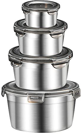 Misichao Stainless Steel Food Containers with Airtight Lids 4 Pack - Meal Prep Container Reusable Metal Food Storage Bento Lunch Box for Kitchen Picnic BPA Free Leak Proof Oven Freezer Dishwasher Safe