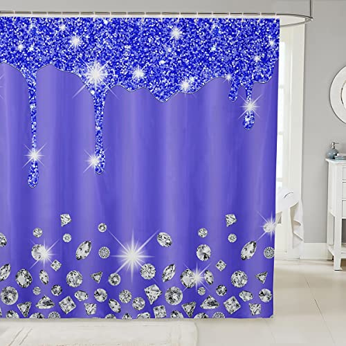Loussiesd Silver Glitter Shower Curtain (No Glitter) Bling Partyations Blue Purple Bathroom Fabric Set for Diamond and Jewelry Bath Waterproof Curtains Stalls Bathtubs, 180cmW*180cmL