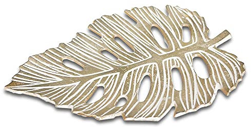 Murago - Dekoschale Monstera Blattform Gold-farbig Dekoteller Schale Tablett für Schmuckteller Schlüssel Ring Ablage Metall Schmuckschale Kosmetik Teller Wohnzimmer Deko Badezimmer Tischdeko
