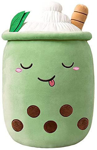 Domeilleur Bubble Tea Kuscheltier, Plüschtier, Kissen Plüsch, Weiches Soft Puppe Kinderspielzeug Erwachsene, Hautfreundliches, Bequemes Kuschelkissen Geburtstag, Grüne 2 Schielende Augen, 50cm