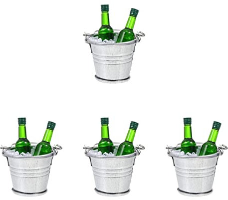 Toyvian 4 Sätze Bier Aus Dem Puppenhaus Puppenhauszubehör Miniatur Bier Puppenhaus-Eimer Barzubehör Kleines Bierkübelmodell Puppenstubenmöbel Puppenhaus-Bierflaschen Haushalt Glas 8g Eisen