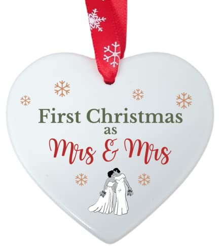 Second Ave First Christmas as Mrs & Mrs Ceramic Hanging Heart Xmas Tree Decoration Bauble Wedding Gift