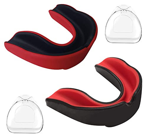 Zahnschutz, 2 Stücke Mundschutz Boxen, Sport Mundschutz, für MMA Kampfsport Boxen, Taekwondo, Hockey Sport Zahnschutz, Tragbare Schutzkasten, Erwachsene, Schwarz und Rot
