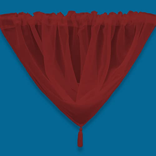Plain Tasseled Voile Swags Net Curtains Voile Swag Valance Pelmet (Red)