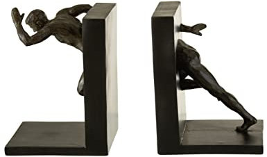 Set 2 Bücherstützen J-Line Edel Athlet Schwarz Antik Skulptur Mann