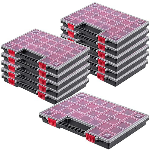 KADAX Organizer, Werkzeugkasten aus Kunststoff, Kleinteilmagazin mit transparentem Deckel, Kleinteilemagazin in verschiedenen Größen, Sortimentskasten (40x30cm / 12 Stück)