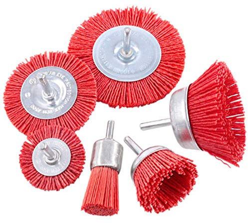 6Pcs Nylon Filament Abrasive Wire Brush Wheel & Cup Brush Set with 1/4 Inch, 6 Sizes Nylon Set Perfect