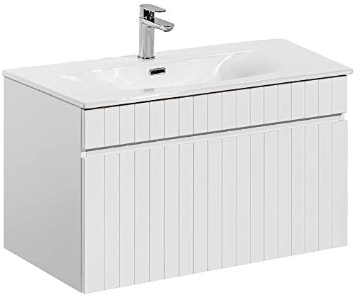 Lomadox Badmöbel Keramik Waschtisch 80cm breit mit Unterschrank, Softclose Auszug, in weiß matt., B/H/T ca. 81/47,5/46 cm