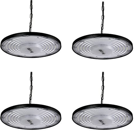 Blivrig 4PCS 200W LED UFO Hängeleuchten Industrielampe 6500K Kaltweiss mit Metallkette, 20000LM Hallenstrahler 230V IP65 Wasserdicht, 288 LED Pendelleuchten für Fabriken, Restaurant, Fußballplatz