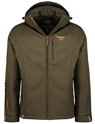 Geographical Norway Taboo Men - Veste Homme Softshell Capuche Impermeable - Manteau Polaire Blouson Coupe Vent Resistant Travail - Vetement Randonnee Ski Automne Hiver Printemps (Kaki L)