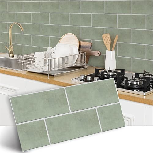 Piastrelle Adesive Cucina Verde Salvia Retrò Pavimento Pvc Adesivo Impermeabile Piastrelle Adesive Bagno Adesivi Murali Cucina Mattonelle Adesive Decorazione 24 Pezzi/15x30cm