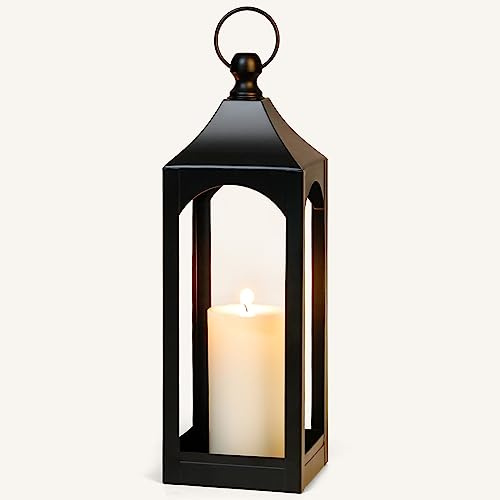 Moderne Bauernhaus-Laterne Dekor, schwarzes Metall, dekorative hängende Kerzenlaternen, ideal für Heimdekoration, Partys und Veranstaltungen, 43,2 cm hoch (ohne Glasscheibe)