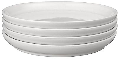 Denby - Elements Medium Stone White Coupe Plates Set of 4 - Dishwasher Microwave Safe Crockery 26cm - White Ceramic Stoneware Tableware - Chip & Crack Resistant Lunch Plates