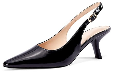 GENSHUO Scarpe con Tacco Alto da Donna, Tacco a Gattino da 6 cm, Design Classico ed Elegante, Vernice Nera, 41 EU