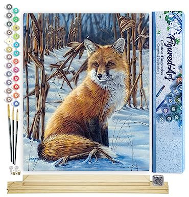 Figured'Art Peinture par Numéro Adulte Renard dans la Neige - Activité Manuelle Kit de Loisir Créatif DIY Numéro d'Art Complet - 40x50cm avec châssis en bois à monter