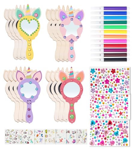 SUVEK 16 Kits Bricolage Miroir Kits, Licorne Artisanat en Bois à Peindre, DIY Loisirs Créatifs Activites Filles Enfants avec 6 7 8 9 10 11 pour Activité Manuelle Fête Anniversaire Cadeau de Noël