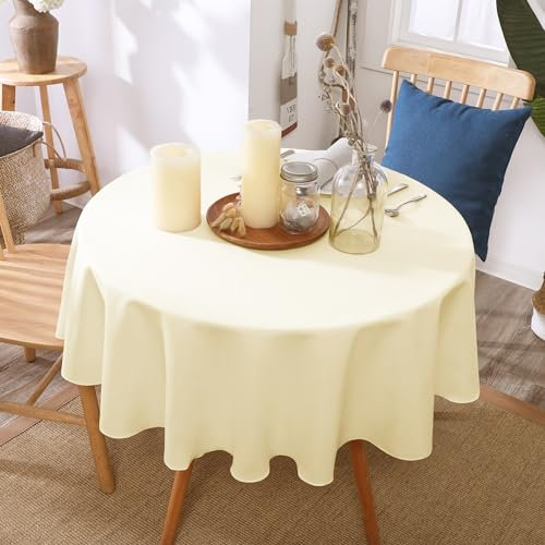 Deconovo Tischwäsche Tischtuch Tischdecke Wasserabweisend Tischdeko Tischwäsche Lotuseffekt Tischtücher, Rund, 140cm, Beige, 1 Stück
